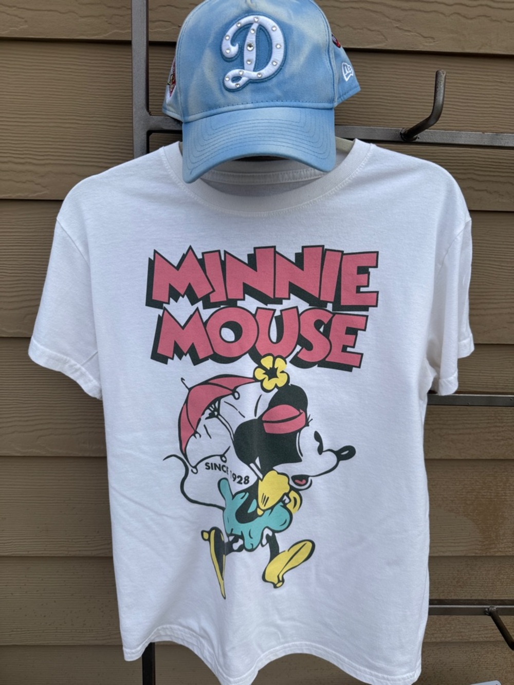Disney White Minnie Mouse Graphic Tee with Pink & Yellow Accents
